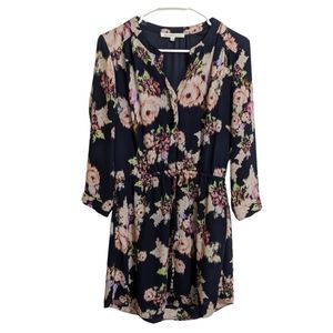 Daniel Rainn Navy Blue Long Sleeve Floral Midi Dress M